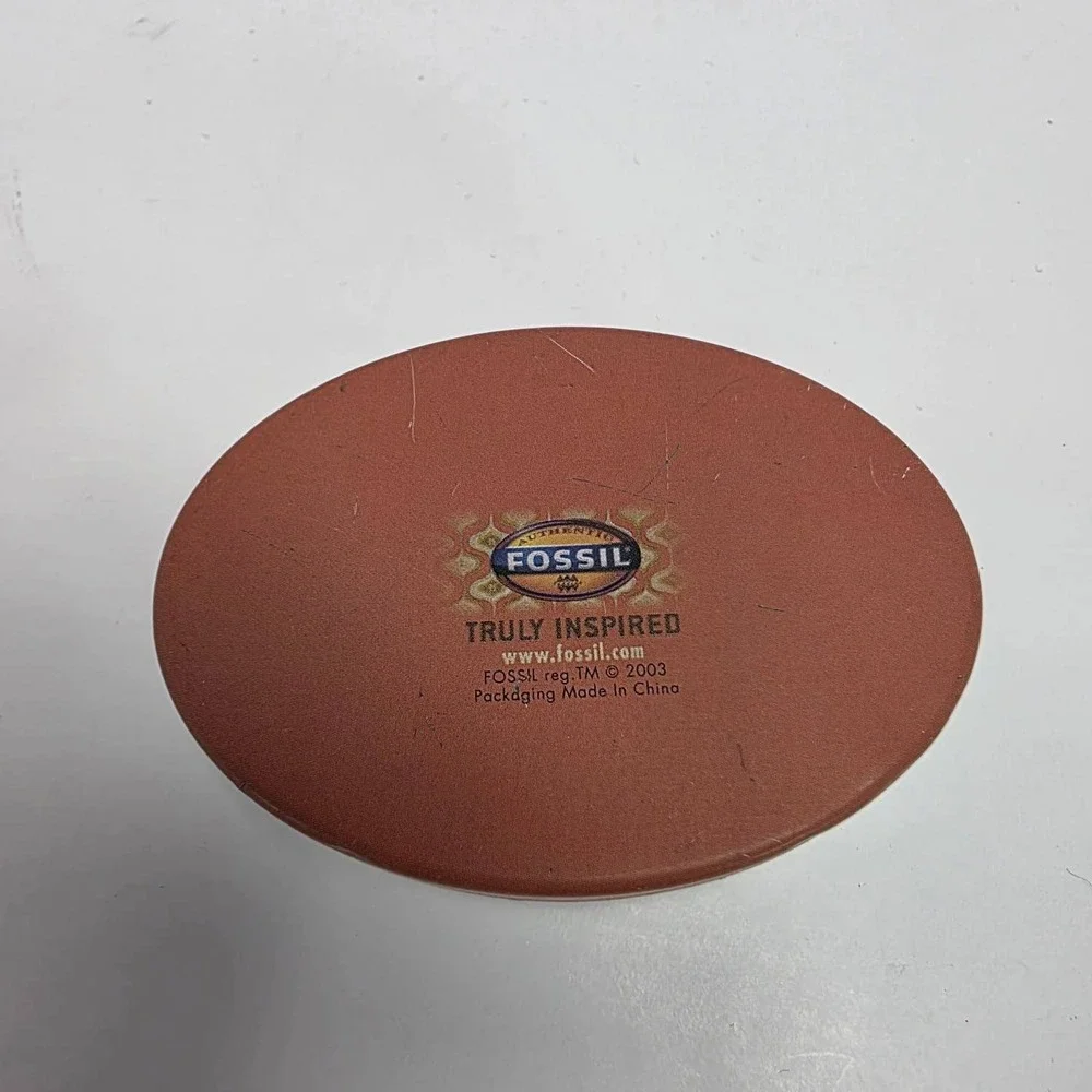 Fossil Tin Oval Collectible Container Red Geometric Pattern 2003